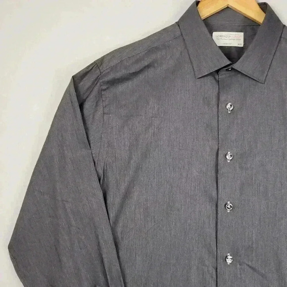 Lorenzo Uomo Trim Fit Mens Gray Dress Shirt Sz 17 Button Up Spread‎ Collar NWOT - Picture 5 of 16